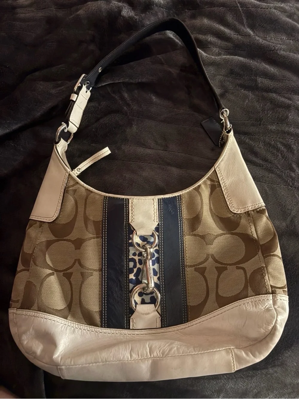 Coach Hamptons Signature Stripe Hobo Bag